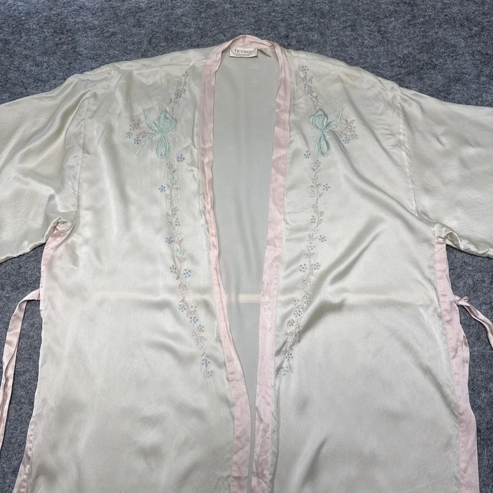 Vintage Victorias Secret silk robe slip dress set large embroidered coquette